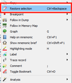 x64dbg's Restore Selection Feature