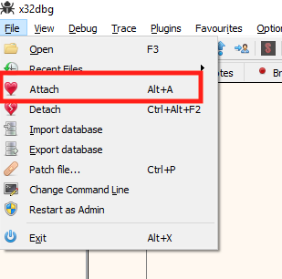 x64dbg's Attach Feature