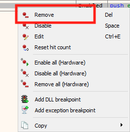Removing a Breakpoint in x64dbg