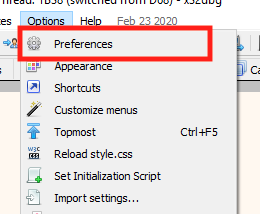 x64dbg's Preferences Option
