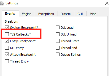 Disable Breakpoints on TLS Callbacks in x64dbg
